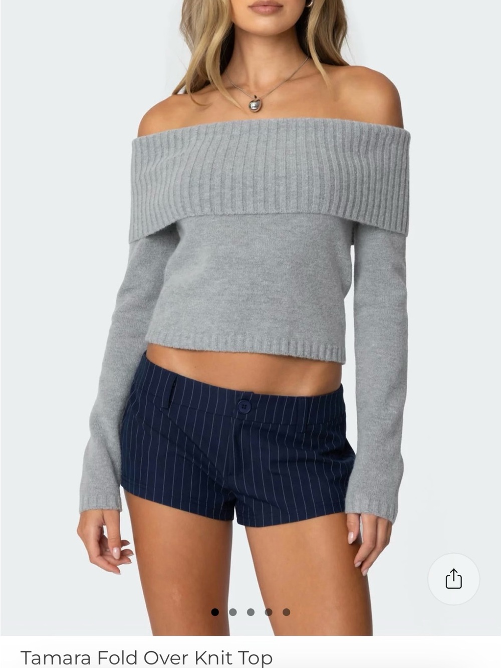 Edikted Tamara Fold-Over Off-Shoulder Sweater - Light Gray